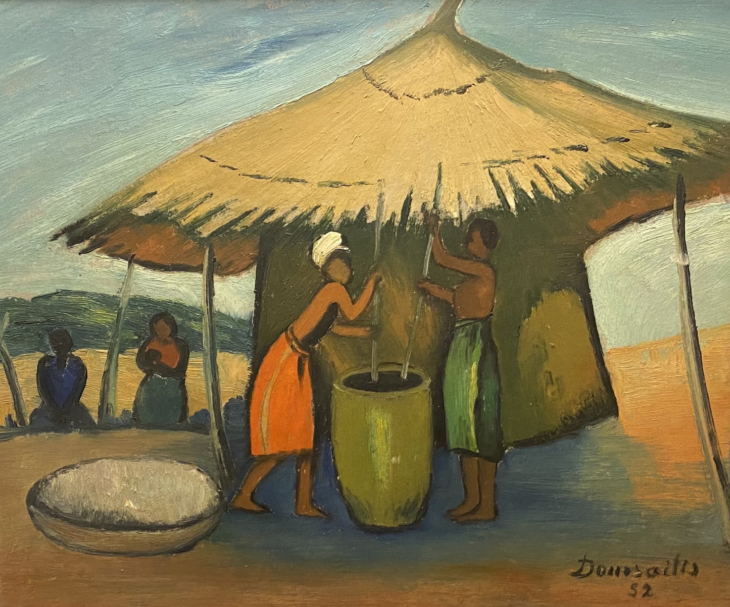 Pranas Domšaitis | Stamping Maize, 1952 | Aliejus, kartonas, 39x46 (56x62)