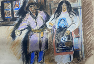 Pranas Domšaitis<br>Vyras ir moteris<br>Pastelė, popierius, 32x46