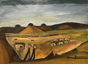 Pranas Domšaitis<br>Trijų Seserų kalvos, 1953-55<br>Aliejus, kartonas, 44,5x59 (63x78)