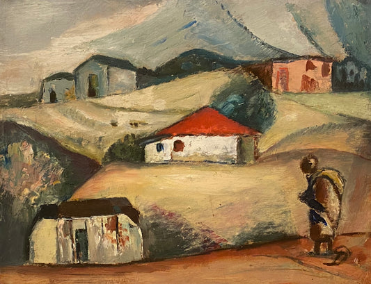 Pranas Domšaitis | Pondo Village | Aliejus, kartonas, 38x50