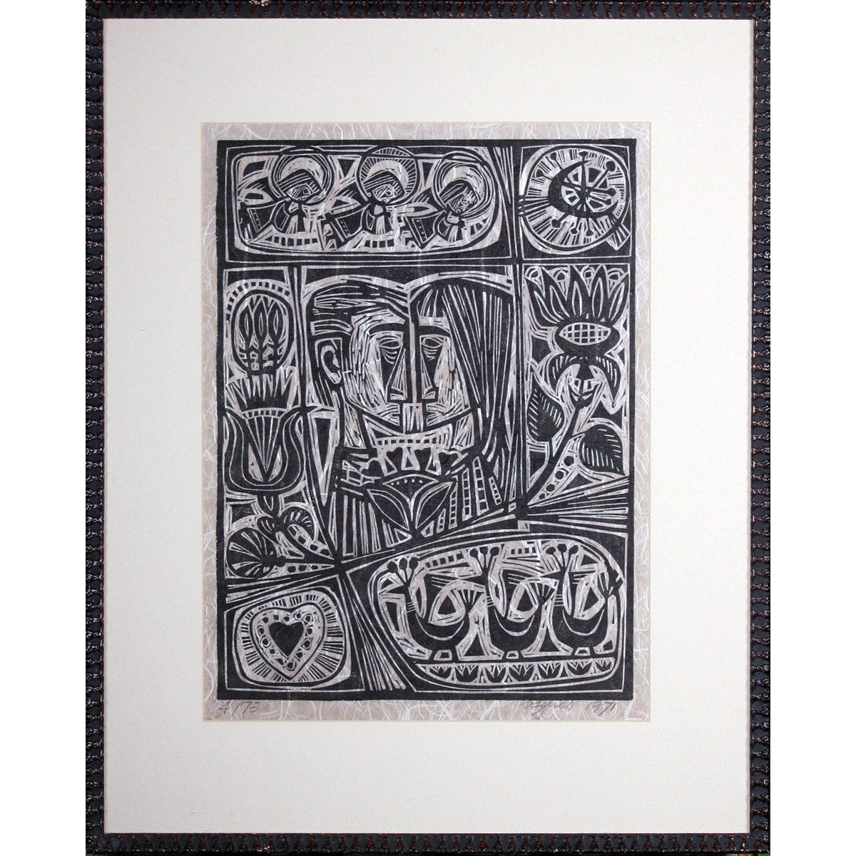Vytautas Ignas | Vyras ir moteris, 1971 | Linoraižinys popierius 4/75, 40x30