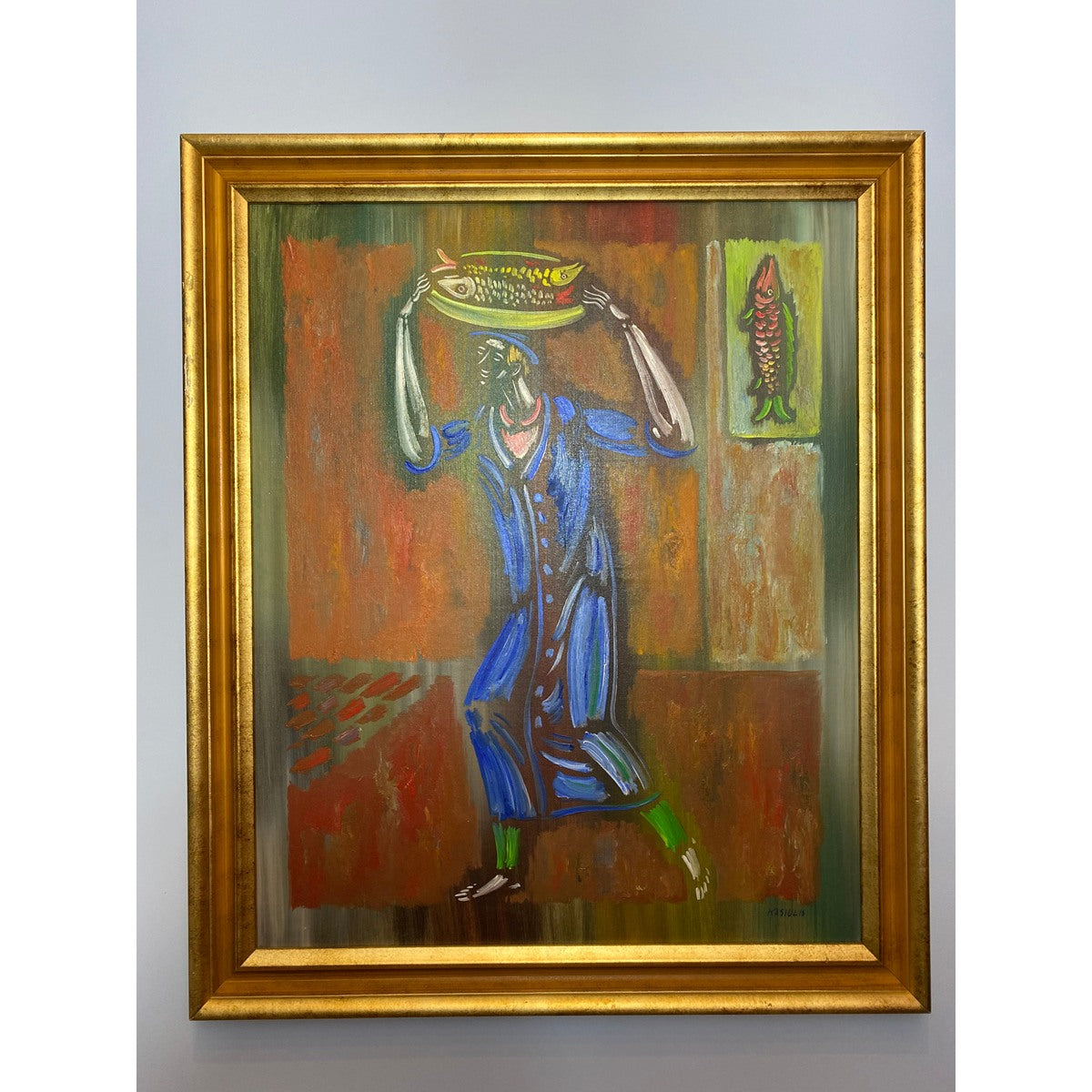 Vytautas Kasiulis | Žvejas su laimikiu | Drobė aliejus, 73x60