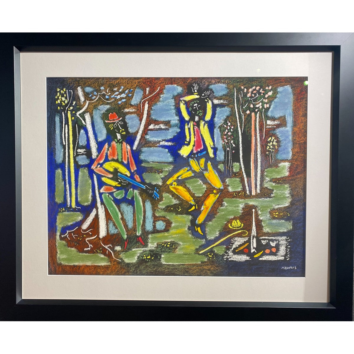 Vytautas Kasiulis | Muzikantai pievelėje, ~1950 | Pastelė, popierius, 50x65