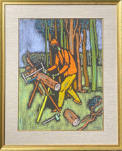 Load image into Gallery viewer, Vytautas Kasiulis&lt;br&gt;Pjaunantis malkas, XX a. 5-6 deš.&lt;br&gt;Pastelė, popierius, 65x50 (85x69)