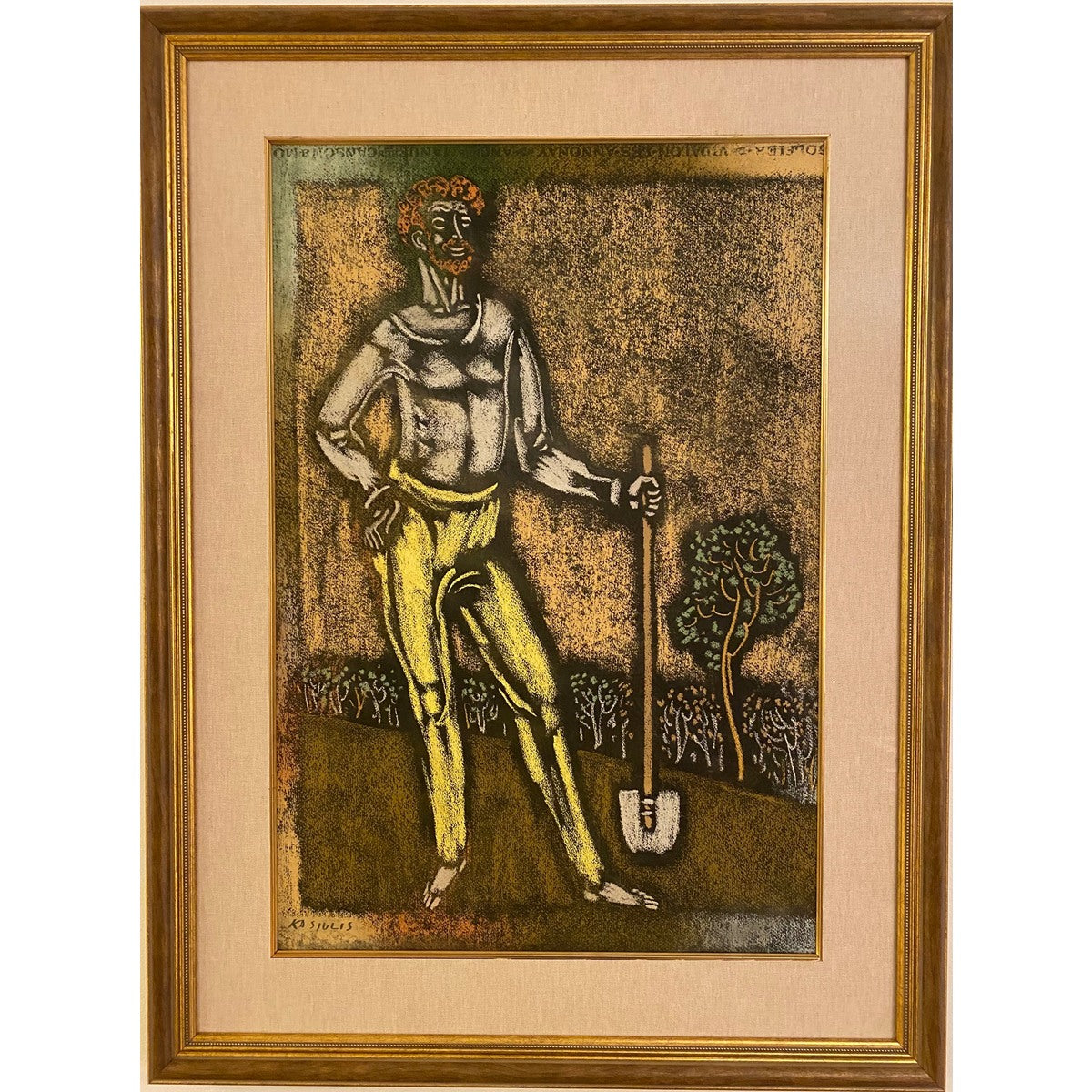 Vytautas Kasiulis | Hipsteris su kastuvu, XX a. 5-6 deš. | Pastelė, popierius, 65x50