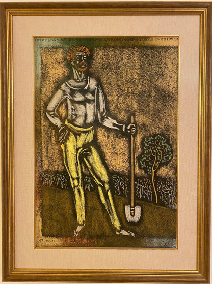 Vytautas Kasiulis | Hipster with shovel | Pastel on paper, 65x50