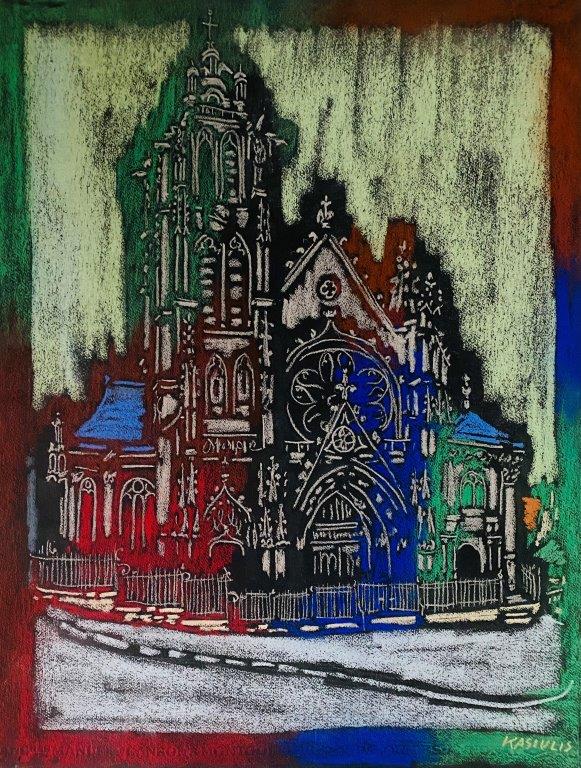 Vytautas Kasiulis | Saint Maclou Cathedral in Pontoise | Pastel, paper, 65x50