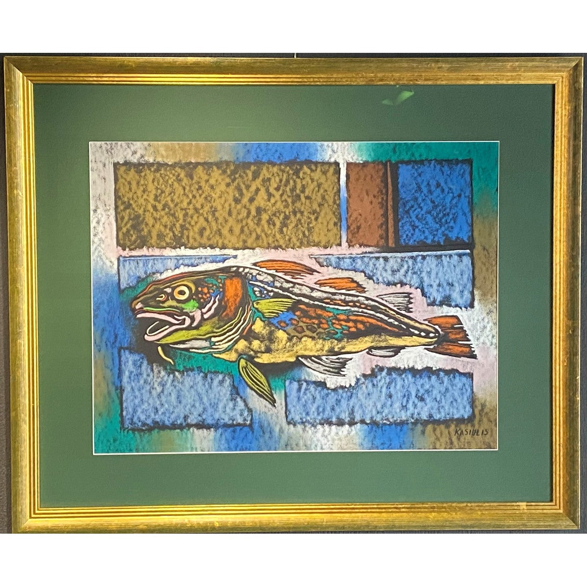 Vytautas Kasiulis | Natiurmortas su žuvimi, XX a. 7 deš. | Pastelė, popierius, 50x65 (76x91)