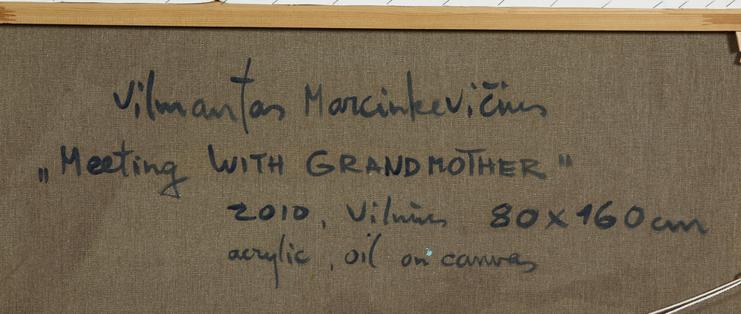 Vilmantas Marcinkevičius | Meeting with grandmother, 2010 | Aliejus, akrilas, drobė, 80 x 160