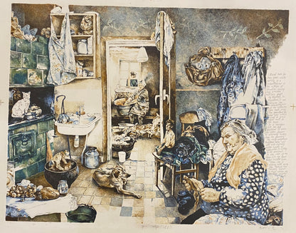 Audrius Puipa | Mano šeimininkės virtuvė, 1987 | Spalvota litografija, 39x49