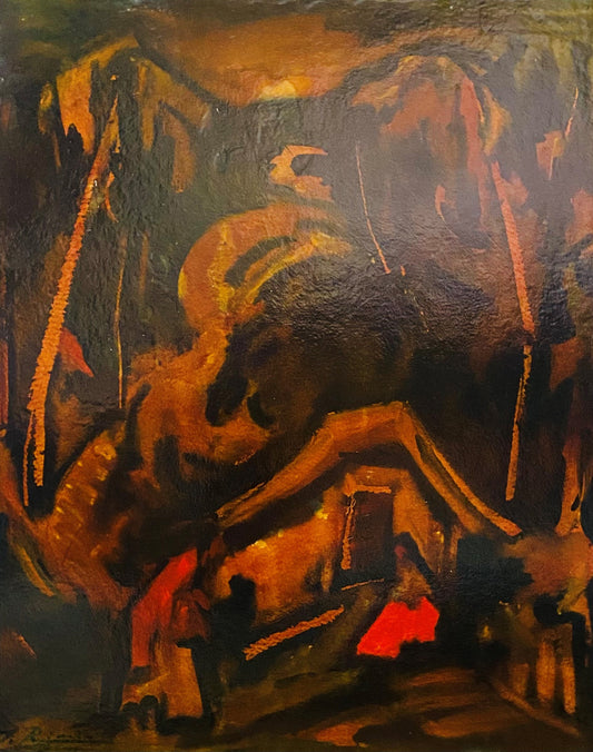 Jonas Rimša | Night Scene in Jungle (Naktį džiunglėse) | Mišri technika, kartonas, 50x40 (55x45)