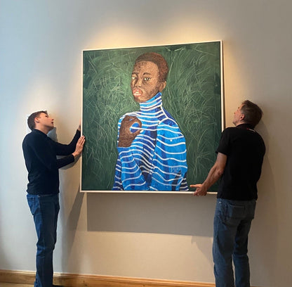 SAMUEL SOWATEY (Ghana) | Blue Stripes, 2022 | Acrylic on canvas, 140×140