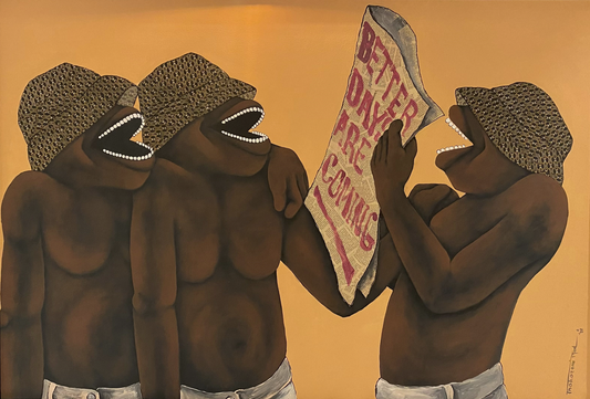 Thokozani Madonsela (South Africa) | Better Days are Coming, 2021 | Canvas, acrylic, collage, 96x141 (113x156)