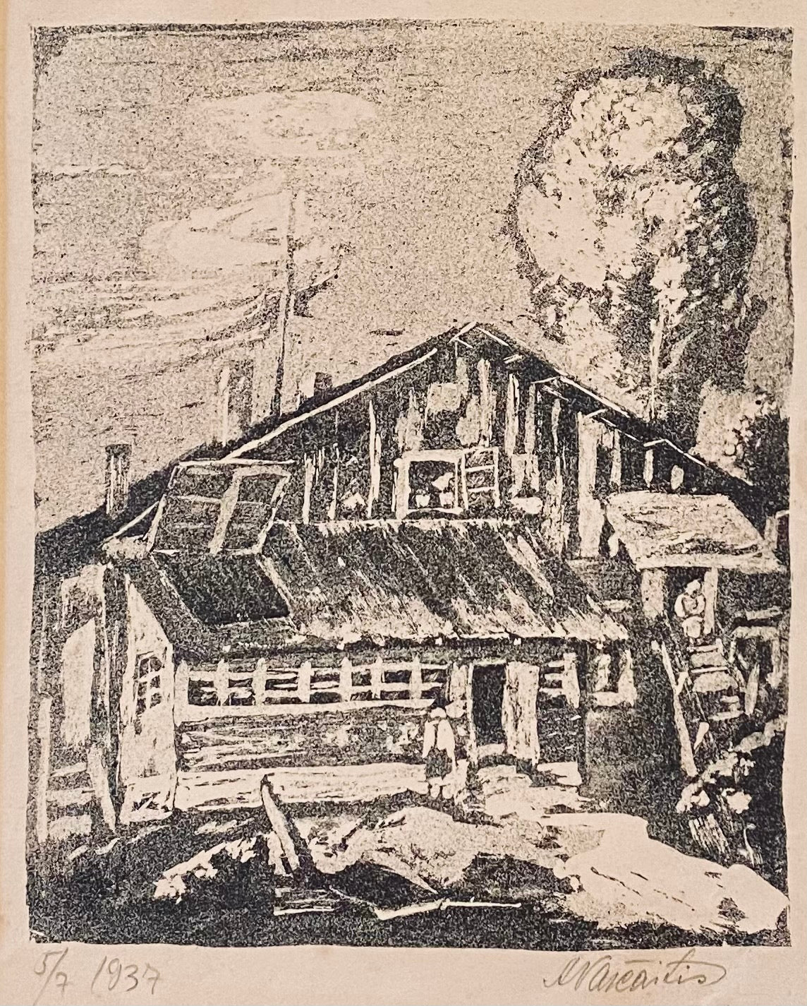 Adolfas Vaičaitis | Vilniaus gatvė, 1937 | Linoraižinys, 5/7, 26x21 (44x39)
