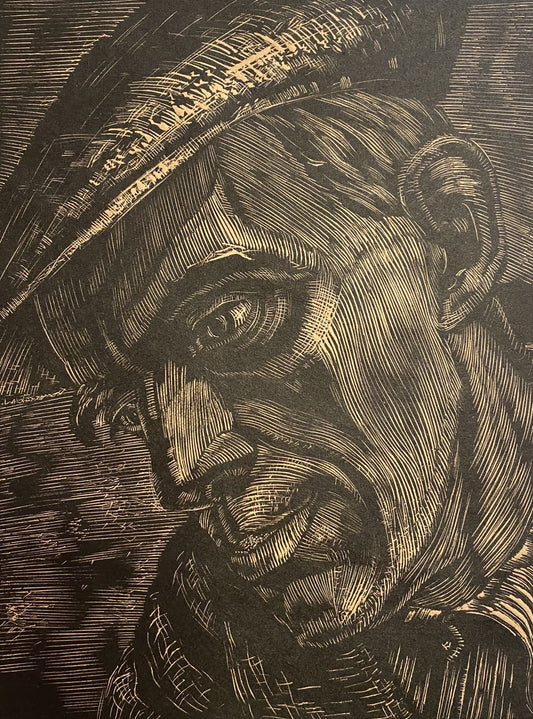 Adolfas Vaičaitis | Vyras su kepure, 1938 | Medžio raižinys, 19,5x15,5 (32x27)