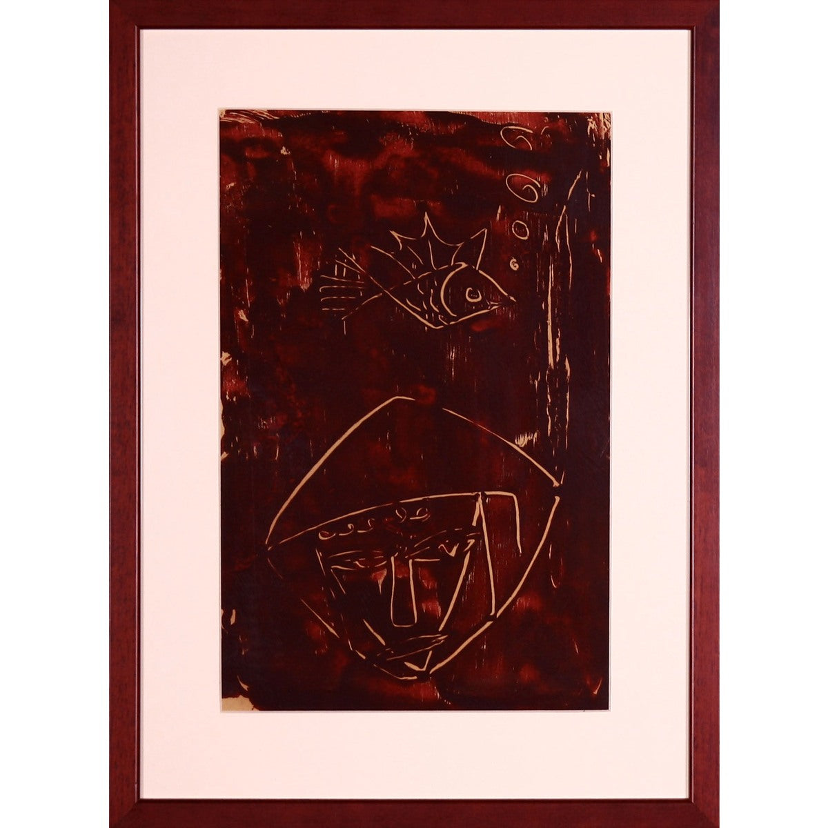 Teodoras Kazimieras Valaitis | Mask and Fish | Paper, monotype, 35.5x24