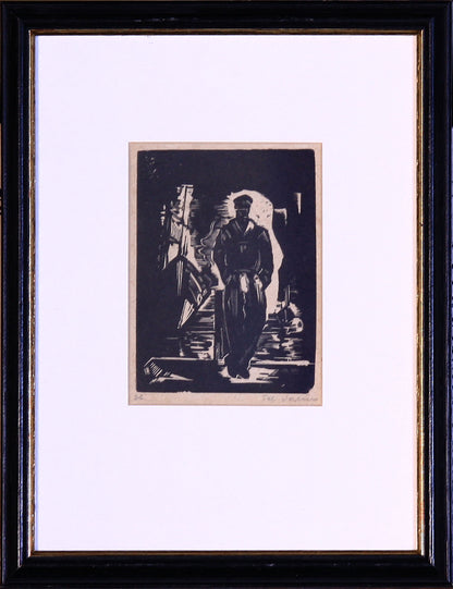 Telesforas Valius | At the Marina, 1936 | Woodcut, 11x8 (26,4x20,4)