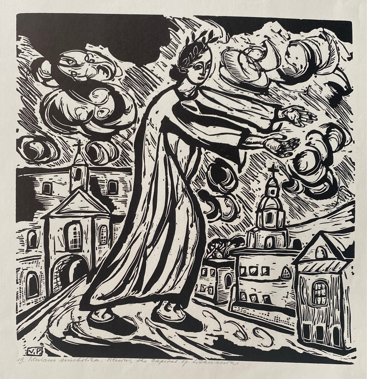 Viktoras Petravičius | Vilnius, the Capital of Lithuania, 1946 | Linocut, 30,5x30,5 (49,5x49)