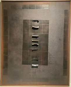 Kazimiera (Kazė) Zimblytė<br> Abstrakcija<br> Aliejus, akrilas, koliažas, drobė, 200 x 160