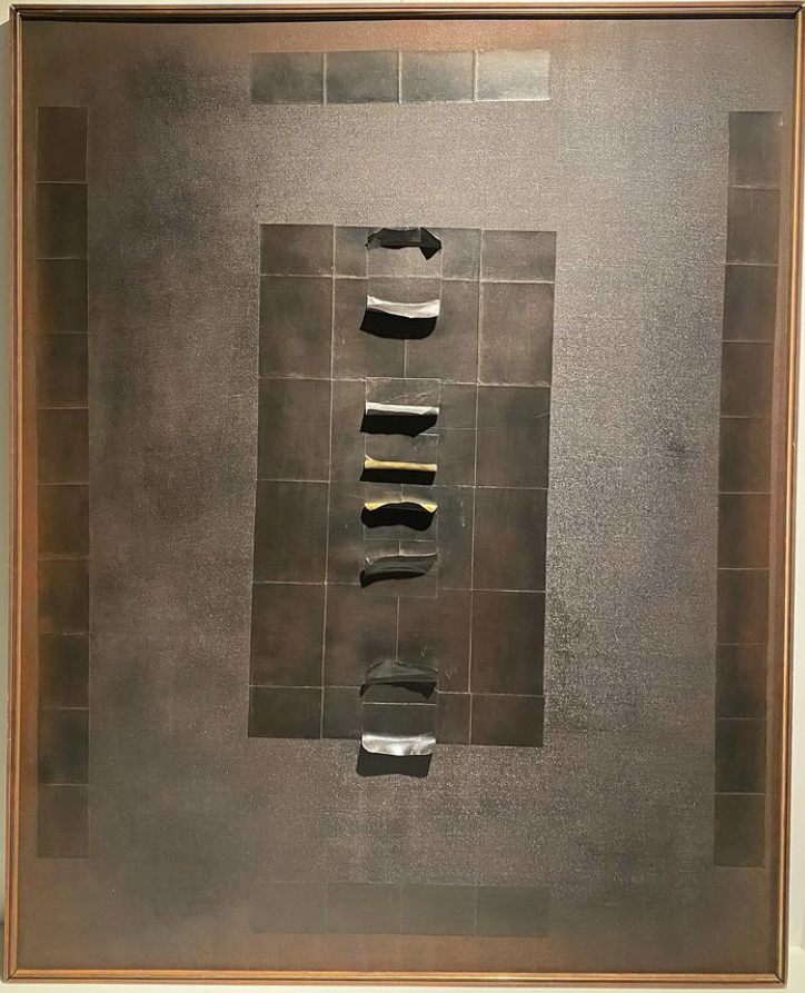 Kazimiera (Kazė) Zimblytė<br> Abstrakcija<br> Aliejus, akrilas, koliažas, drobė, 200 x 160